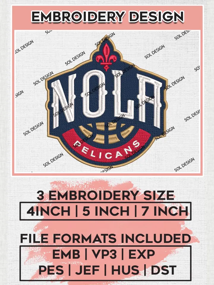 New Orleans Pelicans Embroidery Designs, NBA Logo Embroidery Files, NBA New Orleans Pelicans, Machine Embroidery Pattern, Digital Download