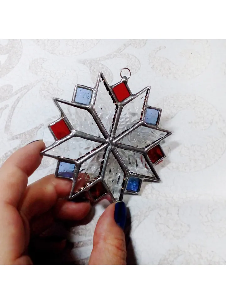 Christmas decorations, snowflake suncatcher, christmas tree star, new year tree toy, hygge christmas