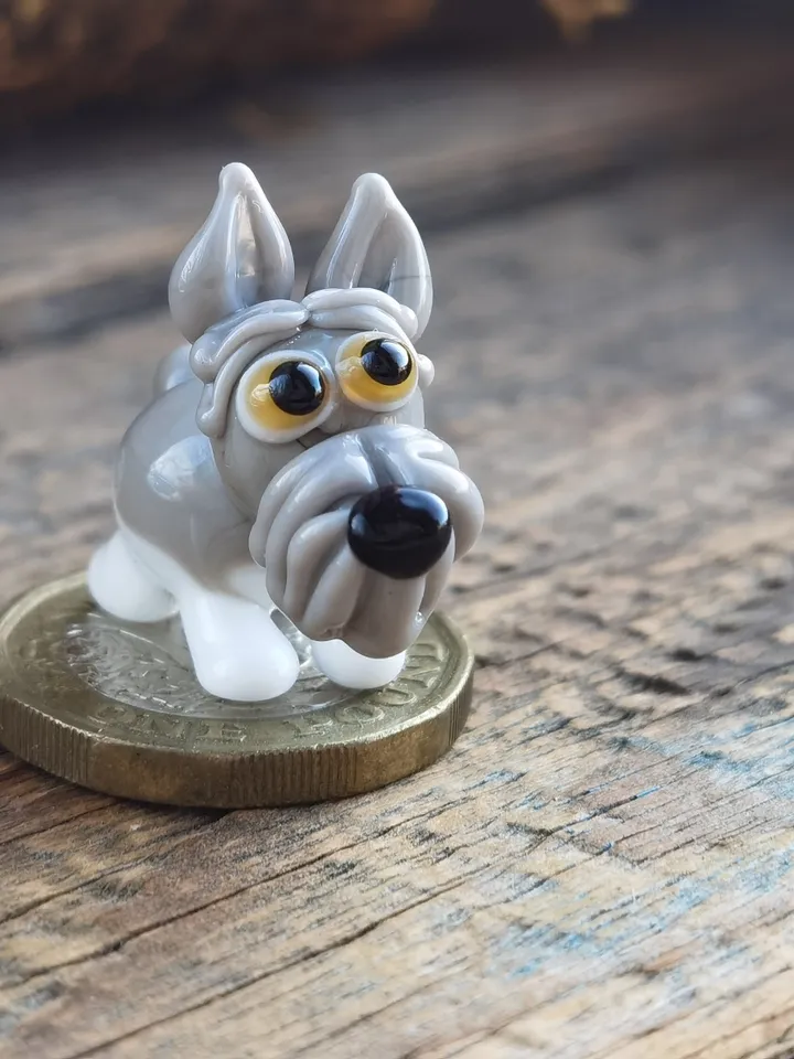 GLASS FIGURINES Schnauzer figurine Schnauzer GIFT Dog ornament Dog art Glass Dog decor Glass schnauzer art Miniature animals Tiny schnauzer