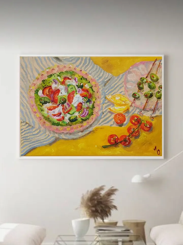 "Picnic on a summer day" Still life.Oil painting on canvas 35x25cm (14x10inch)