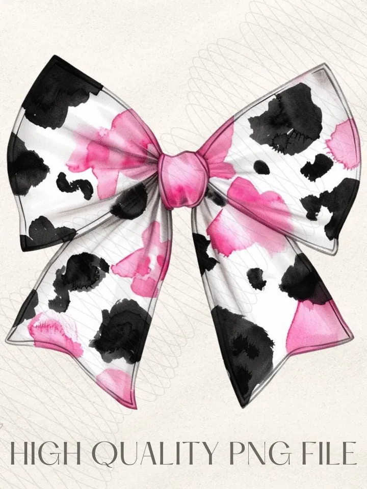 Pink Cow Print Coquette bow png Coquette clipart design trending png retro mama png pink bow png aesthetic png tee shirt designs western png