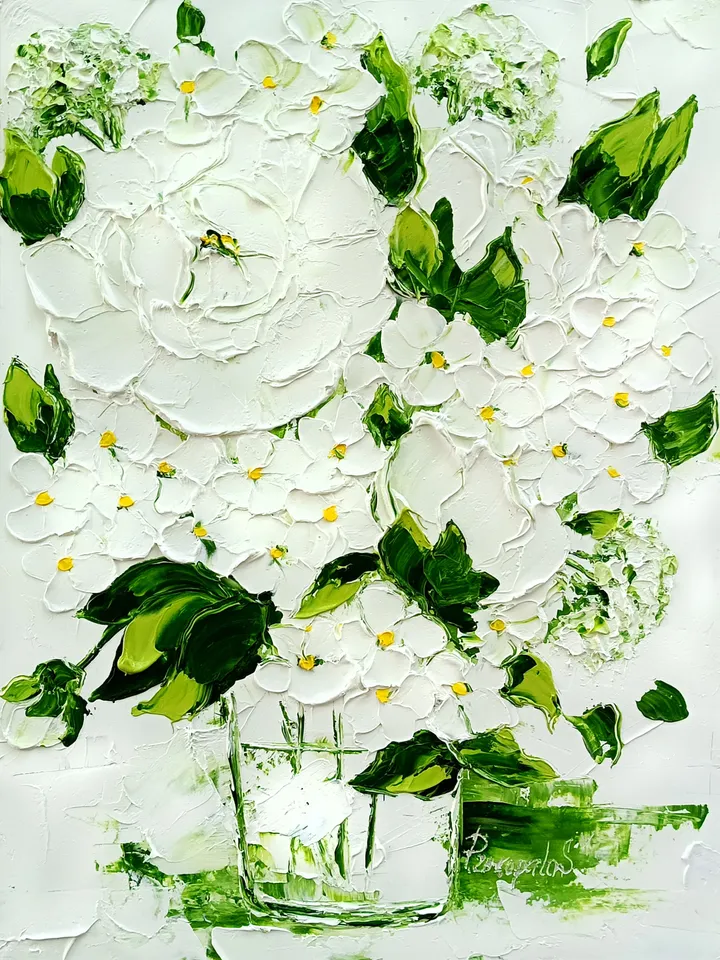 Hydrangea Painting Peony Original Art Impasto Oil Painting Floral oil painting Bouquet in Vase Painting Original Painting 16x12 inch
