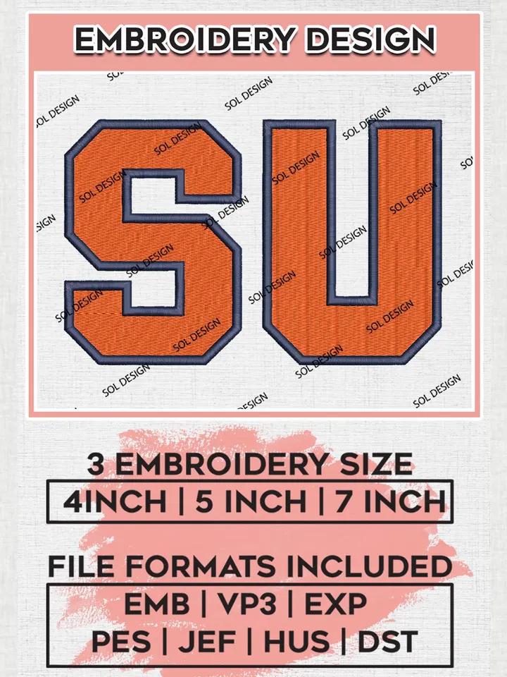 NCAA SU Orange College Team Logo Embroidery Design Files, NCAA Syracuse Orange Machine Embroidery, NCAA Teams, 3 sizes, NCAA Machine embroidery designs, Digital Download