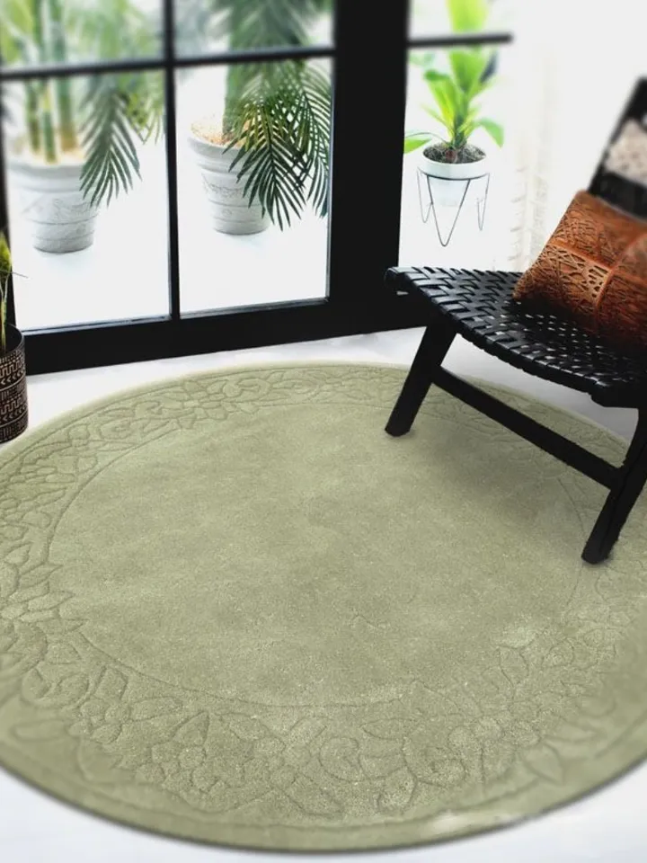 Buy Fade Green Hand Tufted | Circle Shape Rug 100% Wool For Kids Room | Living Room | Bed Room In Any Size 4x4,5x5,6x6,8x8,9x9,10x10
