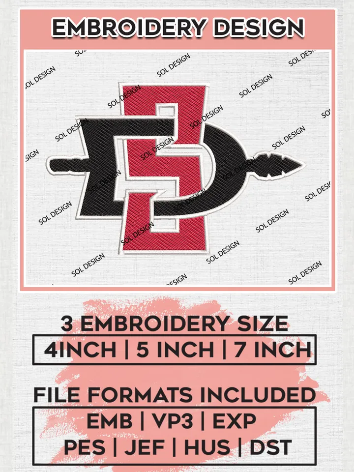 San Diego State Aztecs Logo Machine Embroidery Design, NCAA San Diego State Aztecs Embroidery Design Design files, NCAA Embroidery Designs, NCAA Machine Embroidery Designs, Digital Download