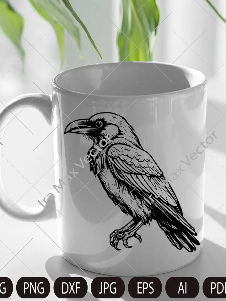 Raven SVG ,Black Crow svg, Raven sitting svg, Crow sitting svg,Cute crow, Vintage Design, Gothic Art, Raven Print, Printing Clipart, Birds