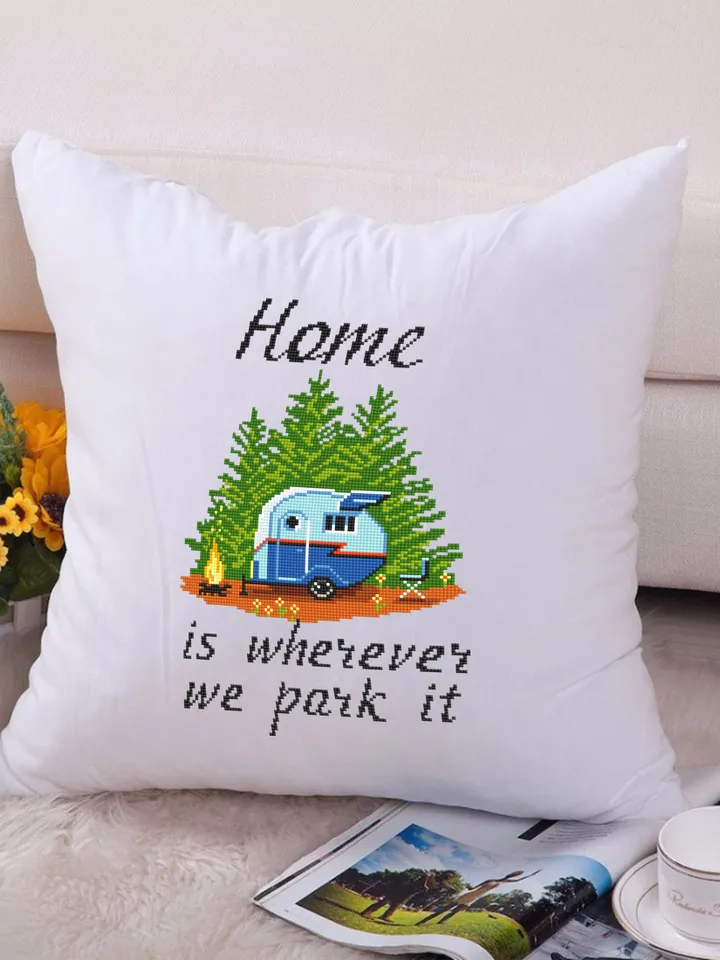 Camping cross stitch pattern PDF download Home is wherever we park it, Travel cross stitch chart, Camping pattern digital PDF #Q63
