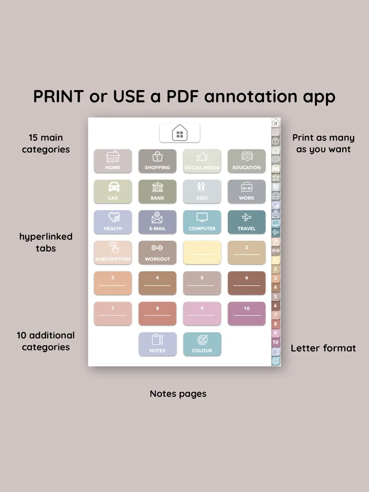 Digital password planner. Hyperlinked password tracker. Password Log. Password Organizer. Ipad password keeper.