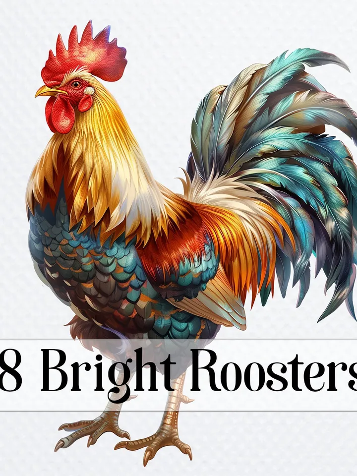 8 Rooster Clipart, Rooster PNG bundle, Western Clipart, Farm Animal PNG, digital art for Sublimation, Nursery Clipart, Digital Download