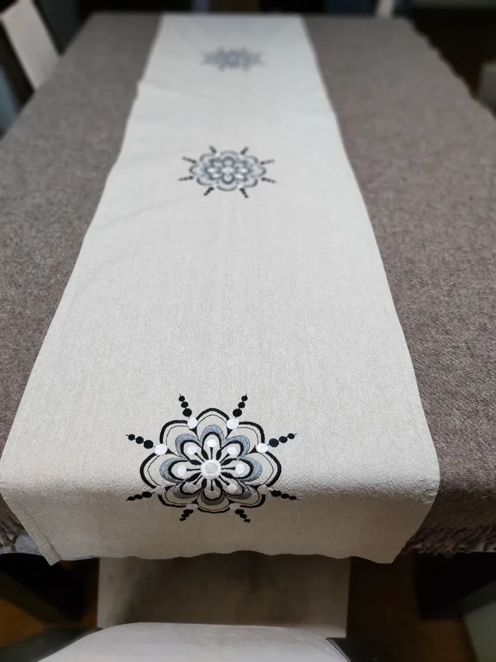 Linen tablecloth with embroidery,vintage,with flowers,table runner,sideboard,dresser,table decoration