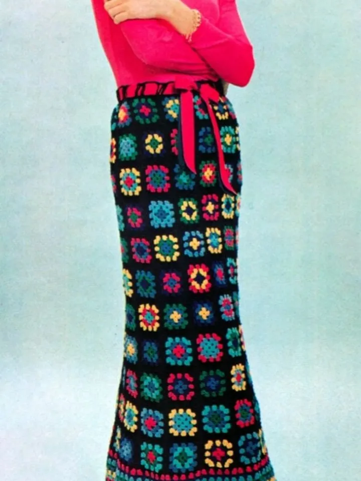 Crochet Skirt pattern, long crochet skirt, crochet patterns, granny squares skirt