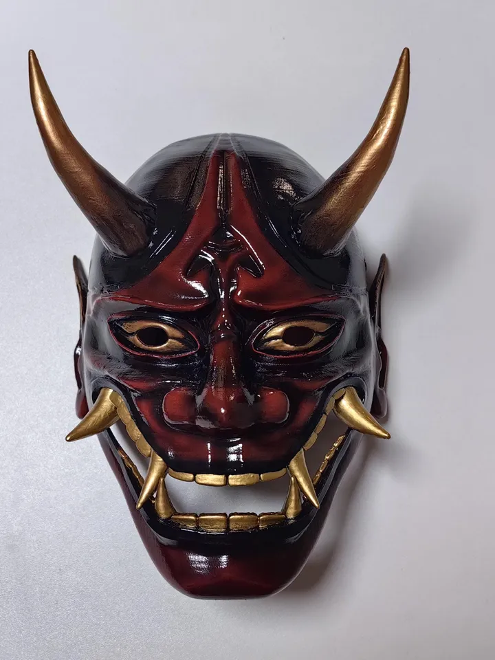 Hannya Mask, Traditional Japanese Hannya Mask, red oni mask, tengu mask, kabuki mask, japanese demon mask, japanese theater, demon mask