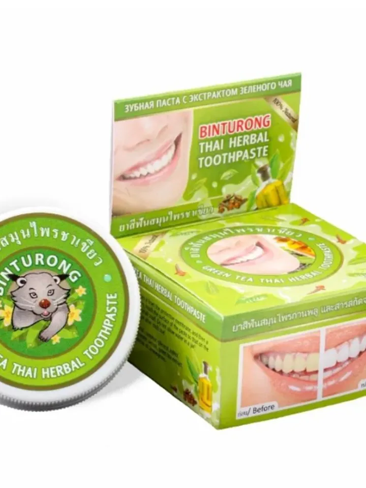 Original Binturong, Thai herbal Whitening Toothpaste with Green Tea Extract, 33 gr.