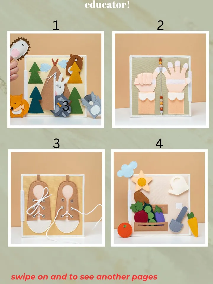Quiet Book Toddler, Montessori Baby Activity, Developing Busy Book, Sensory Baby Soft Book with Farm Woodland Animals,1-2-3 year old Gift