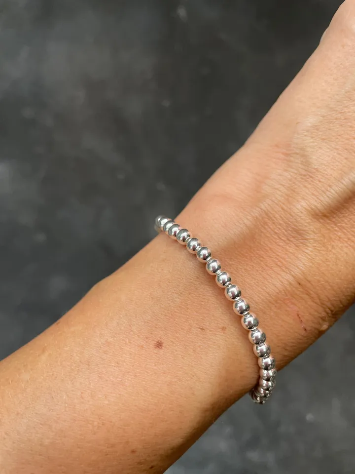 Sterling silver bead bracelet | handmade silver jewelery | tennis bracelet |minimalist jewelery | beaded ball bracelet for women