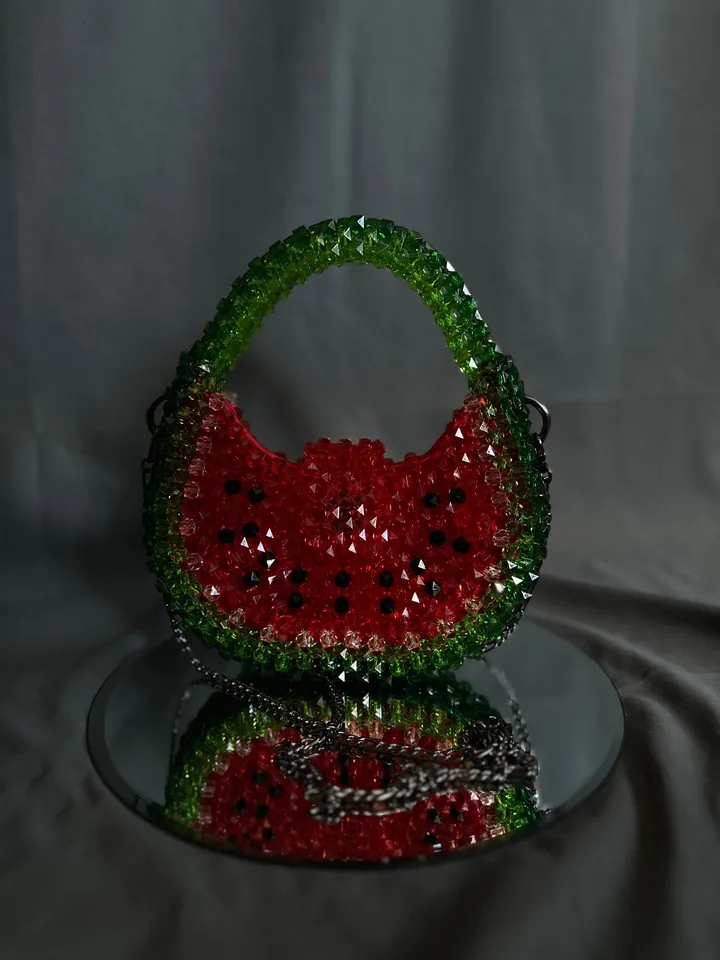 Watermelon beaded handbag, women bag, shoulder bead bag, purse for summer, bridesmaid woven bag, festival bag, small crossbody, luxury gift