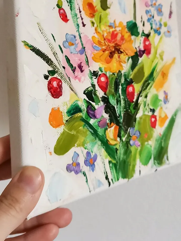 Wildflower Painting Daisy Original Art Impasto Oil Painting 微型绘画油畫掛畫