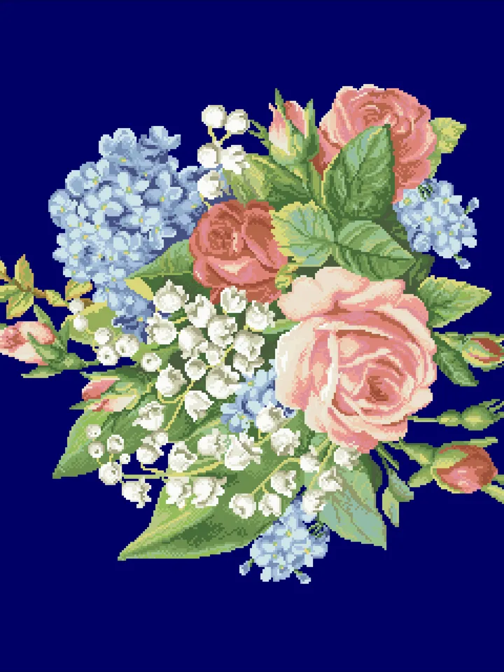 Antique Cross Stitch Pattern Bouquet of Flowers Digital Download PDF
