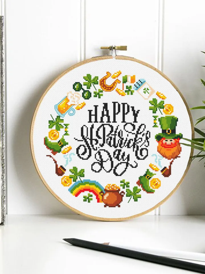 St Patricks wreath cross stitch pattern download PDF St Patrick day cross stitch, Irish pattern digital PDF, Saint Patrick home decor #T33