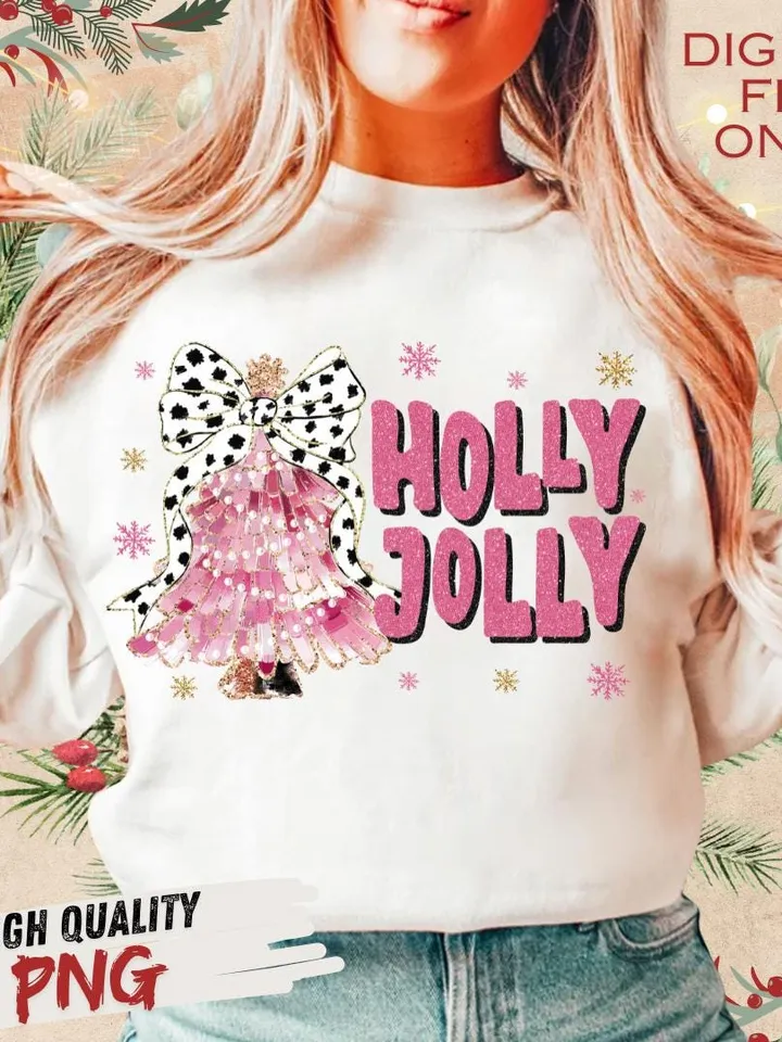 Colorful Glitter Holly Jolly Png, Christmas Png, Glitter Coquette Christmas Tree Png, Christmas Png, Christmas Coquette Png, Brushstroke