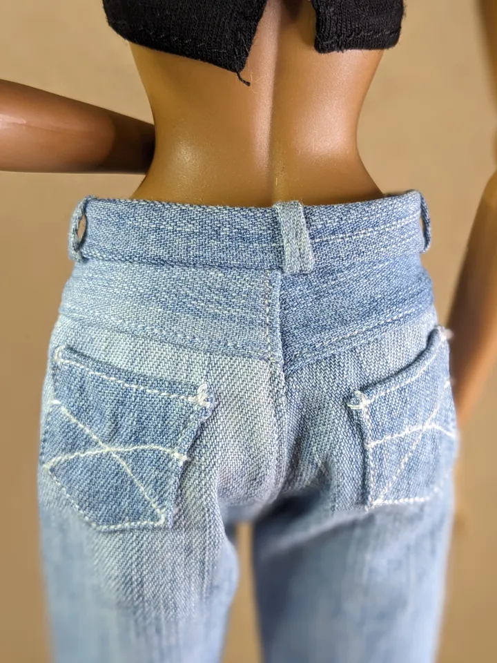 Handmade light blue Boyfriend jeans for 16 inch Fashion Royalty dolls (FR16)