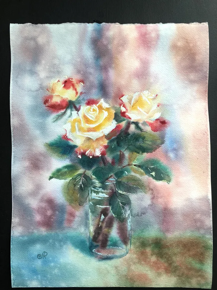 Roses Original Painting Flowers Watercolor Floral Wall Art Blooming Painting