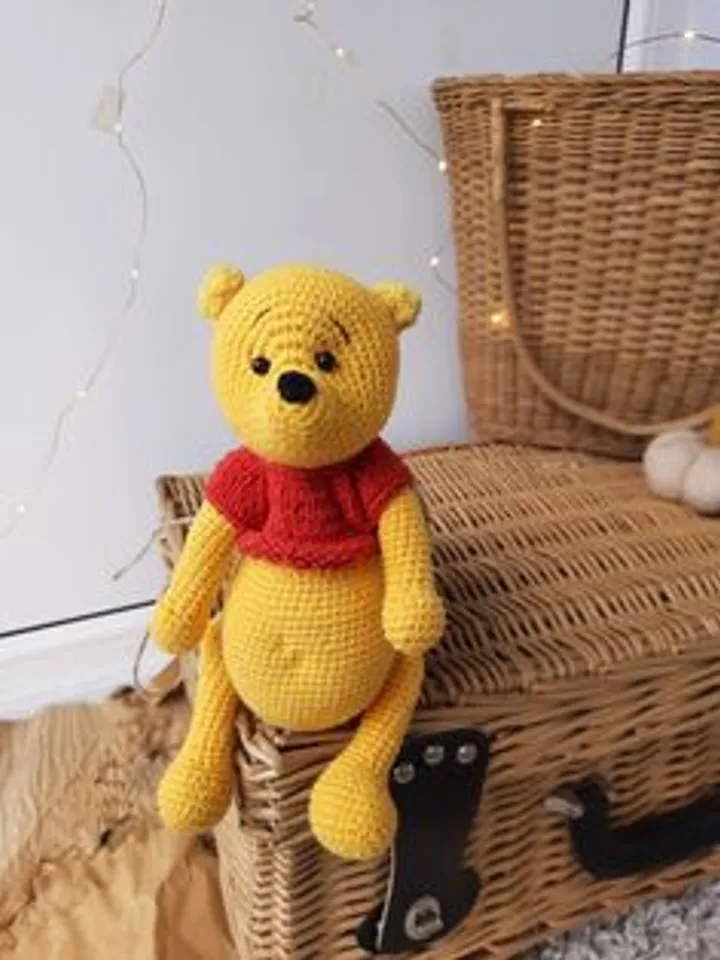 Cotton Plush Winnie the Pooh stuffed toy. Yellow teddy bear stuffed toy. Baby shower toy plush yarn