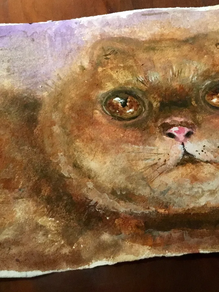 Fat cat original watercolour painting,persian cat painting fluffy red cat watercolour painting,unique handmade gift for cat lovers.