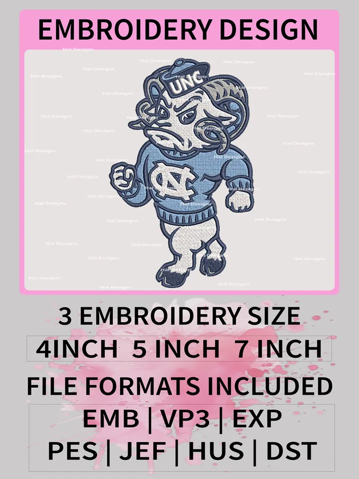 NCAA North Carolina Tar Heels Embroidery File, 3 Sizes, 6 Formats, NCAA Machine Embroidery Design, NCAA Logo, NCAA Teams