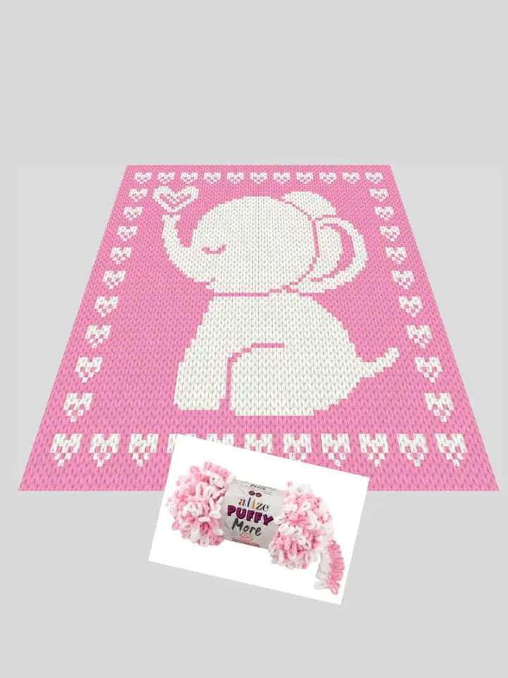 Loop yarn Finger knitted Baby Elephant blanket pattern