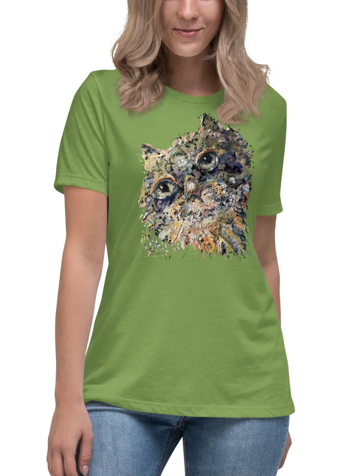 Dreamy cat Women's Relaxed T-Shirt,designer cat t shirts,cat wearable gifts,unique handmade shirts,cat lovers gifts,women special wear gift