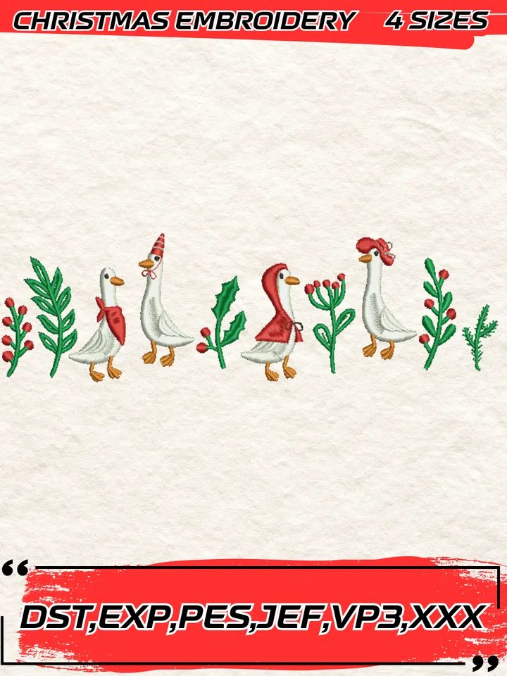 Duck Christmas Embroidery Design,Christmas Embroidery Design,4 Sizes, Digital Download