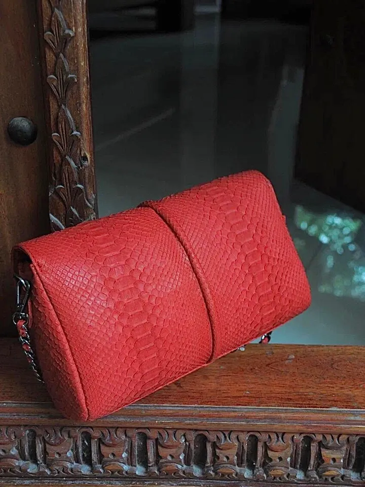 Genuine Python Skin Clutch with tassel |women purse | exotic leather bags | red classy evening clutch | designer crossbody bag handmade