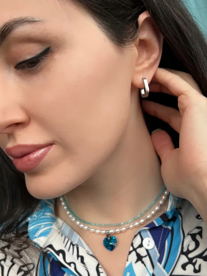 Natural Pearl Jewelry Set Necklace Earrings OCEAN HEART