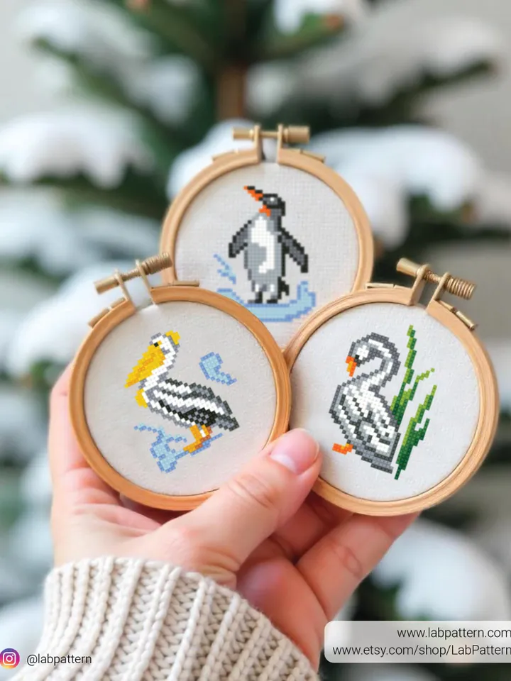 Bundle mini Birds 5 Cross stitch patterns, contemporary, Abstract, 3 inches, beginner, Tiny, modern chart, gift DIY, embroidery, instant PDF