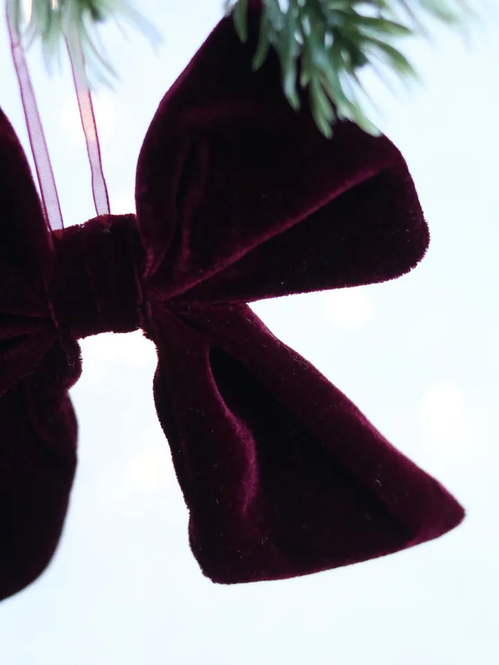 Christmas velvet tree bow decor Xmas bows decoration pink, burgundy, cranberry red