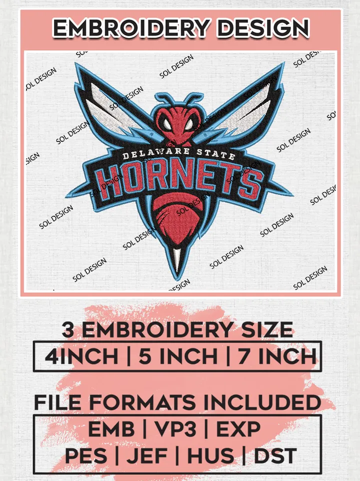 NCAA Delaware State Hornets College Football Team Mascot Logo embroidery designs, NCAA Delaware State Hornets Logo Machine embroidery designs, NCAA Team Logo embroidery designs, NCAA Game Day Machine embroidery designs, Digital Download
