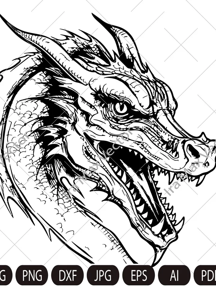 Dragon SVG, Dragon face , Tribal Dragon SVG, Dragon Tattoo svg, Dragon Silhouette, Dragon Vector, Dragon Clipart, Cut File ,Dragon logo