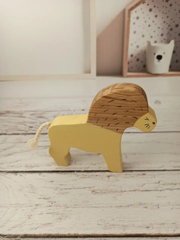 Wooden safari animals,figures lion and lion cu , Montessori baby toys, first toy
