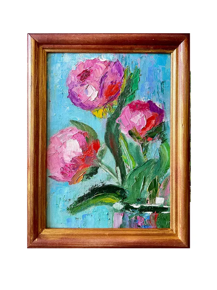 Original oil painting Framed Peony Painting Pink Flower Painting