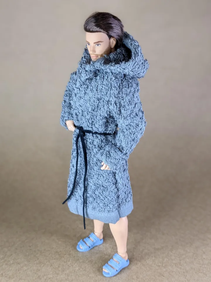 Gray terry bathrobe with a hood for 12-inch fashion male doll