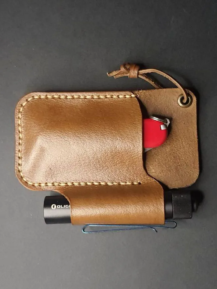 Folding Knife Leather Sheath for Flashlight, EDC pocket organizer for everyday carry, Handmade leather belt sheath