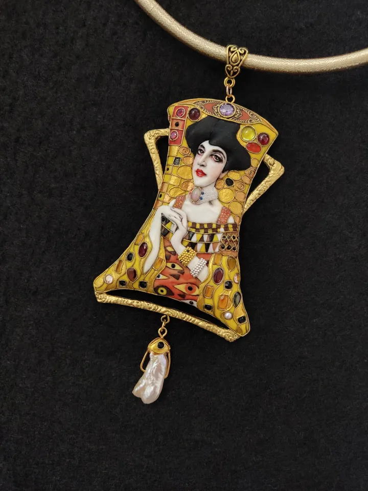 Necklace Adel Klimt, Gold Adele, Lady in gold, Art Nouveau necklace, unusual necklace, gold necklace