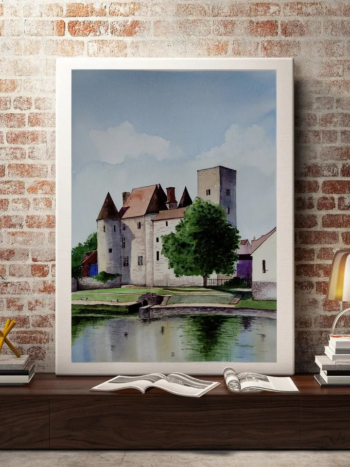 Original Watercolor Painting Old Castle Artwork Landscape with Stone Castle Art 30x40 cm by SoftWaves