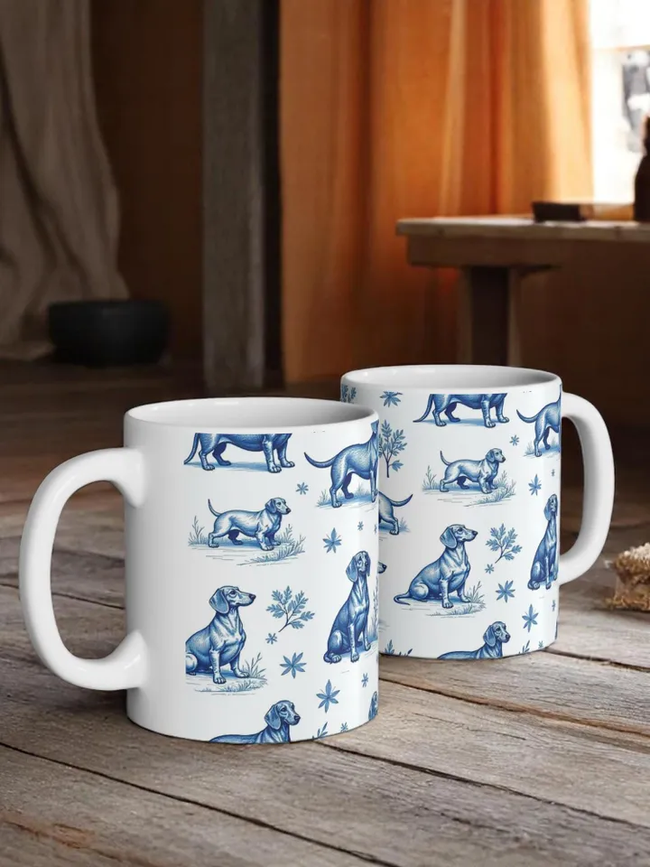 Blue Dachshund Ceramic Mug - Dog Lover Gift, Pet Owner Coffee Cup, Dachshund Decor, Animal Lover's Mug, Personalized Dog Mug, Cute Dog Cup
