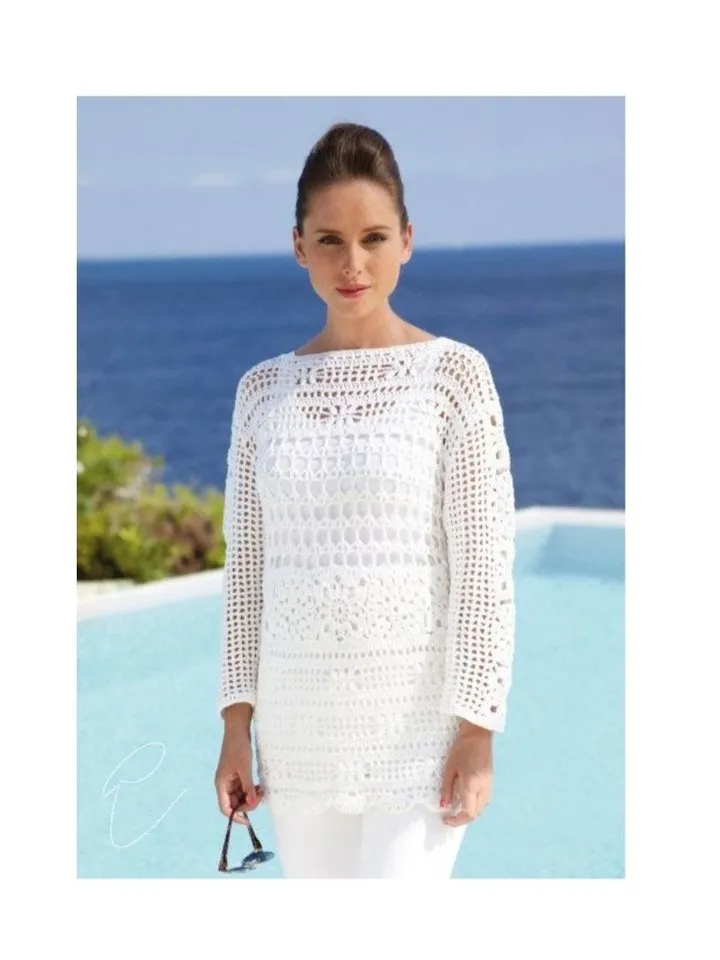 Tunic crochet pattern, long summer sweater crochet pattern, lace tunic pdf instant download