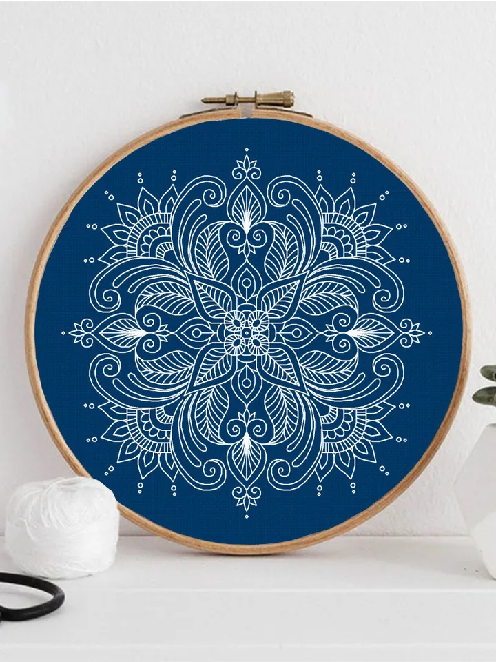Floral mandala blackwork pattern PDF Blackwork mandala embroidery download PDF, Backstitch chart Mandala ornament, Blackwork embroidery #W30