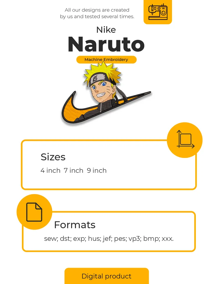 Naruto Embroidery Design File/ Naruto Anime Embroidery Design/ Machine Design. Swoosh Nike
