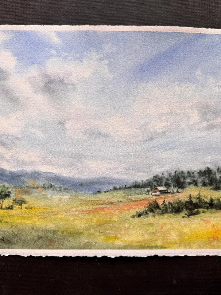 Landscape Original Meadow Painting Nature Watercolor Wall Art Field Painting
