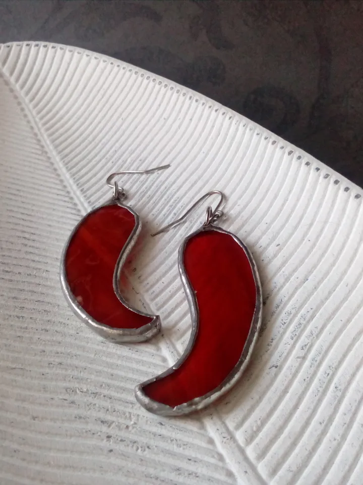 Red pepper earrings, simple stained glass, scarlet witch, kawaii earrings, Dangle earrings, glass earrings